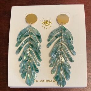 NIB Eye Candy LA acrylic green fish bone cluster earrings on 18k GP